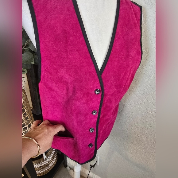 Diane Von Furstenberg Women's Suede Leather Vest Artsy Avant Garde Hot Pink M - Picture 2 of 5